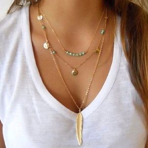 Moving Out of U.S. Sale!! 3/$25 Sexy Boho 3 layer feather necklace! NWT! Gorg